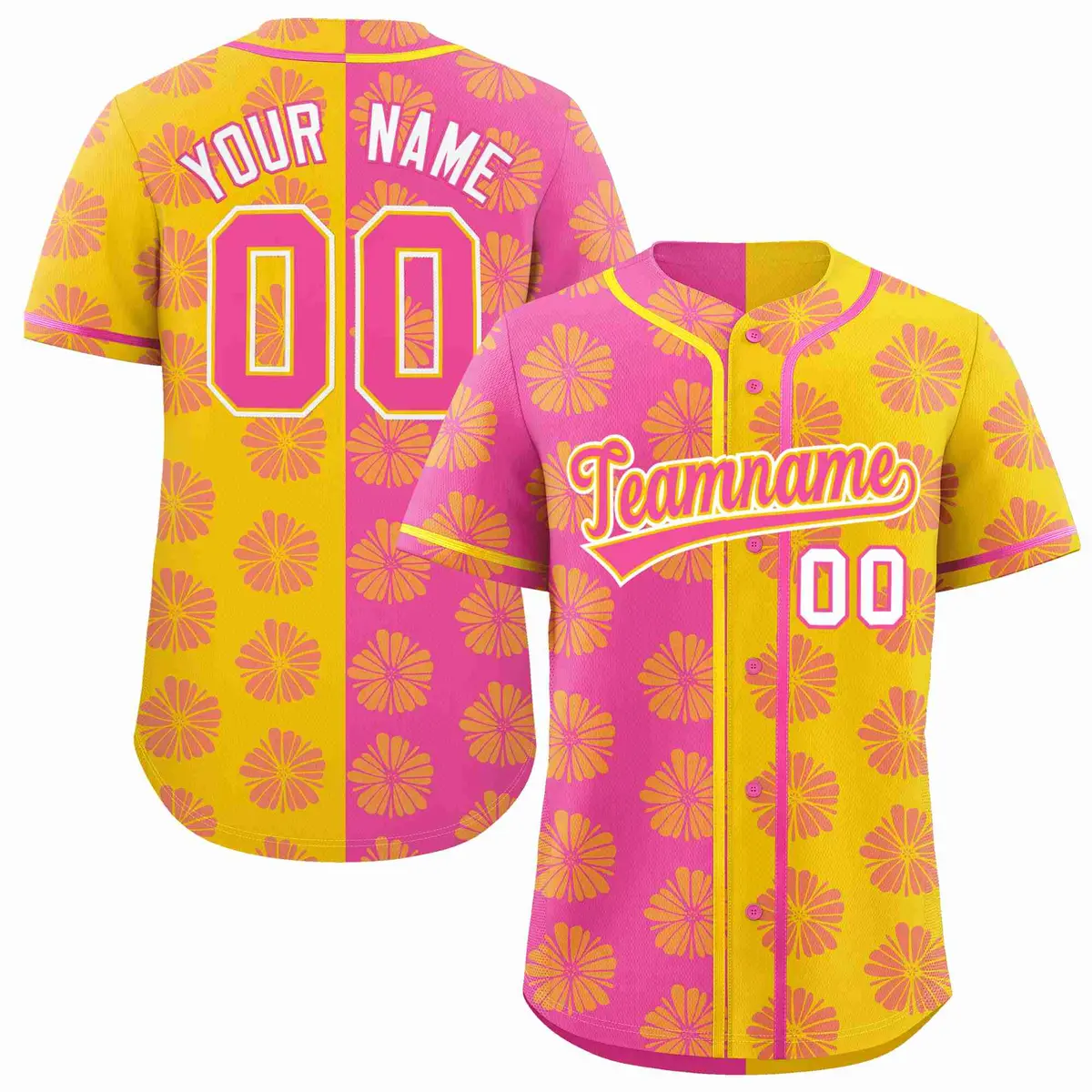 Pink Gold Split Flower Graffiti Authentic Baseball Jersey
