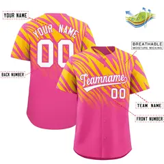 Pink Gold Tiger Stripe Gradient Animal Print Baseball Jersey 2