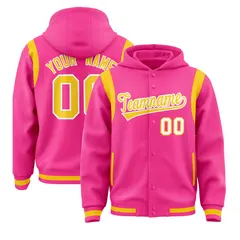 Pink Gold Varsity Letterman Color Block Hoodie Jacket 1
