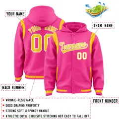 Pink Gold Varsity Letterman Color Block Hoodie Jacket 4