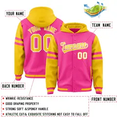 Pink Gold Varsity Letterman Three Stripes Raglan Jacket Hoodie 4