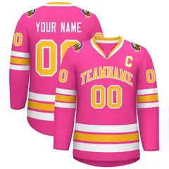 Pink Gold-White Classic Style Hockey Jersey