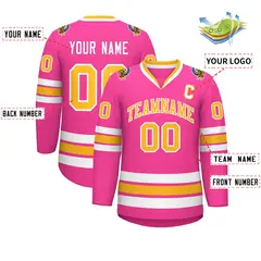 Pink Gold-White Classic Style Hockey Jersey 2