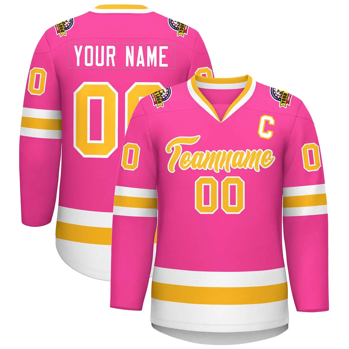Pink Gold-White Classic Style Hockey Jersey