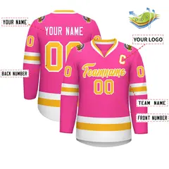 Pink Gold-White Classic Style Hockey Jersey 2