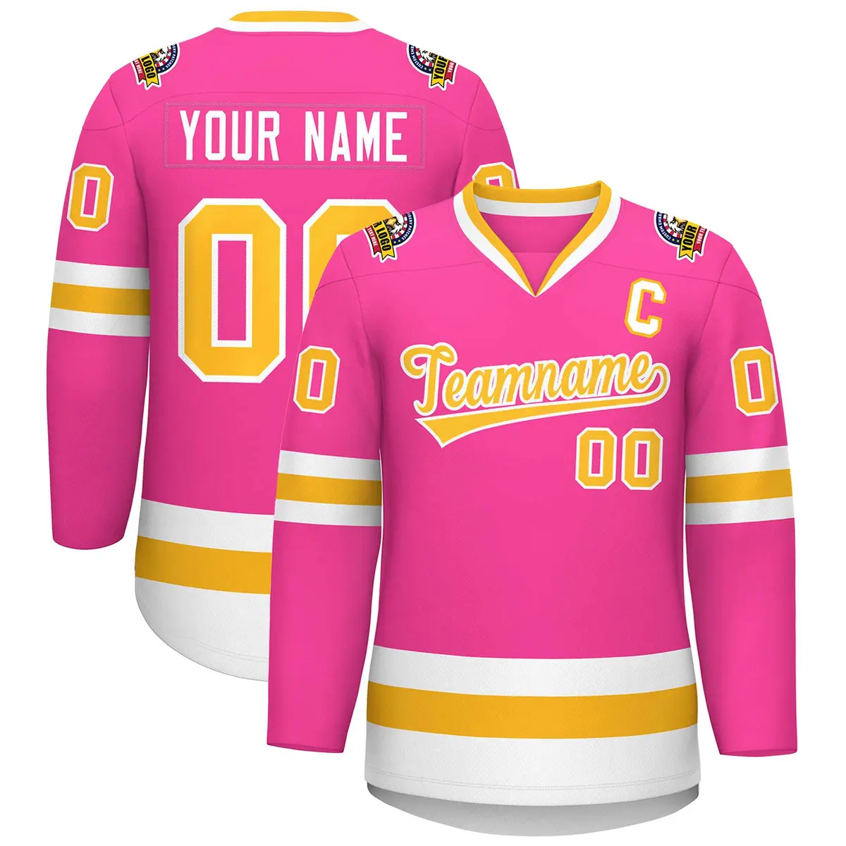 Pink Gold-White Classic Style Hockey Jersey