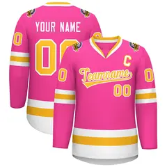 Pink Gold-White Classic Style Hockey Jersey 1