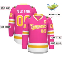 Pink Gold-White Classic Style Hockey Jersey 2