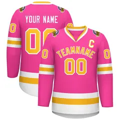 Pink Gold-White Classic Style Hockey Jersey 1