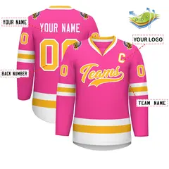 Pink Gold-White Classic Style Hockey Jersey 2
