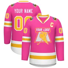 Pink Gold-White Classic Style Hockey Jersey 1