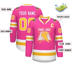 Pink Gold-White Classic Style Hockey Jersey 2