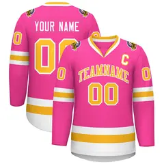 Pink Gold-White Classic Style Hockey Jersey 1