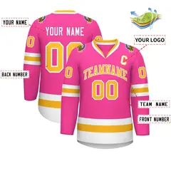 Pink Gold-White Classic Style Hockey Jersey 2