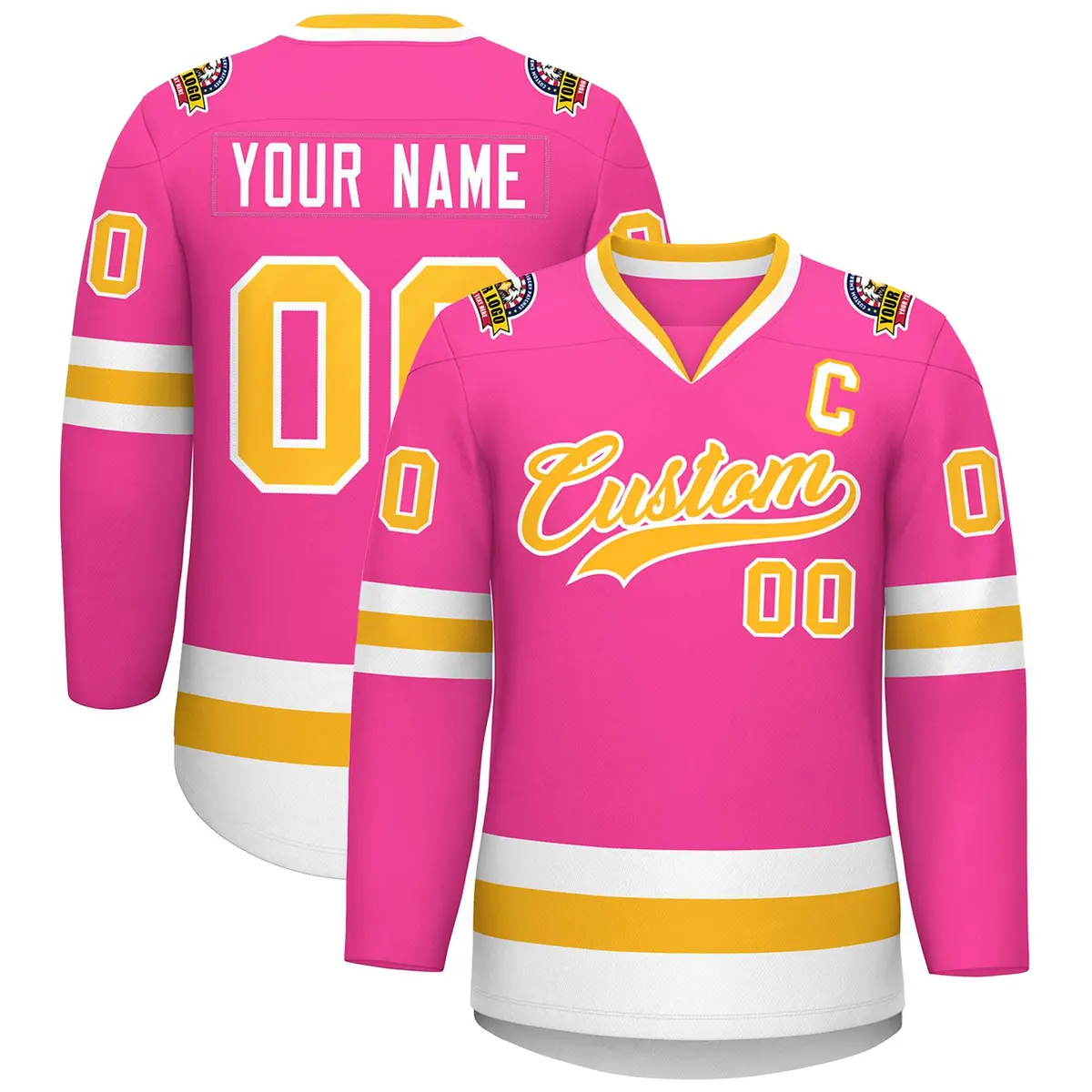 Pink Gold-White Classic Style Hockey Jersey