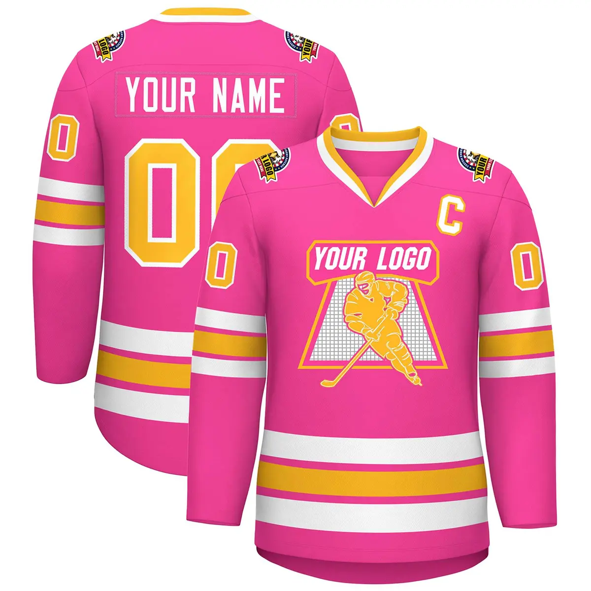 Pink Gold-White Classic Style Hockey Jersey