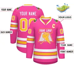 Pink Gold-White Classic Style Hockey Jersey 2