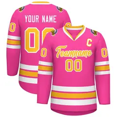 Pink Gold-White Classic Style Hockey Jersey 1