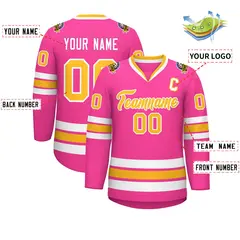Pink Gold-White Classic Style Hockey Jersey 2