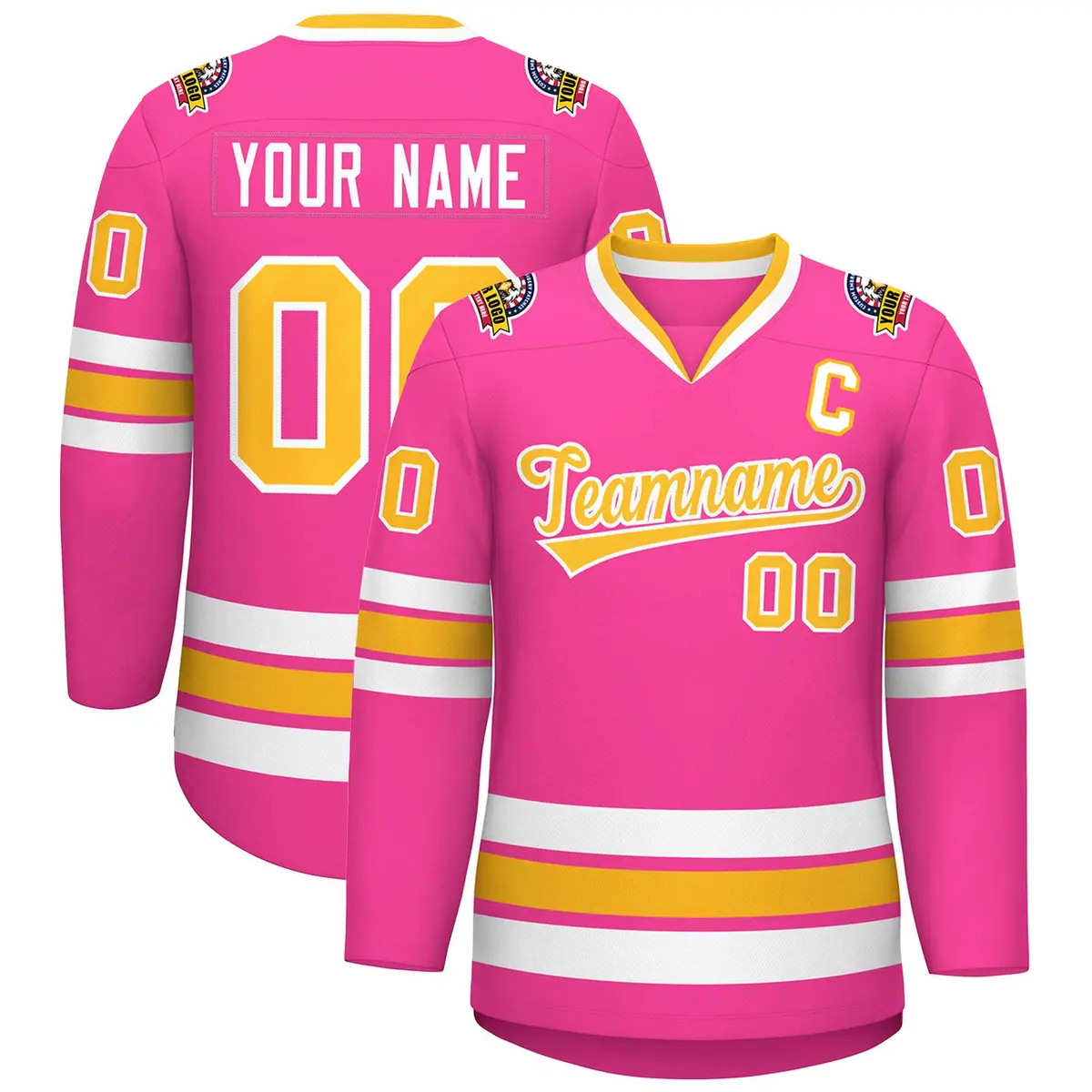 Pink Gold-White Classic Style Hockey Jersey