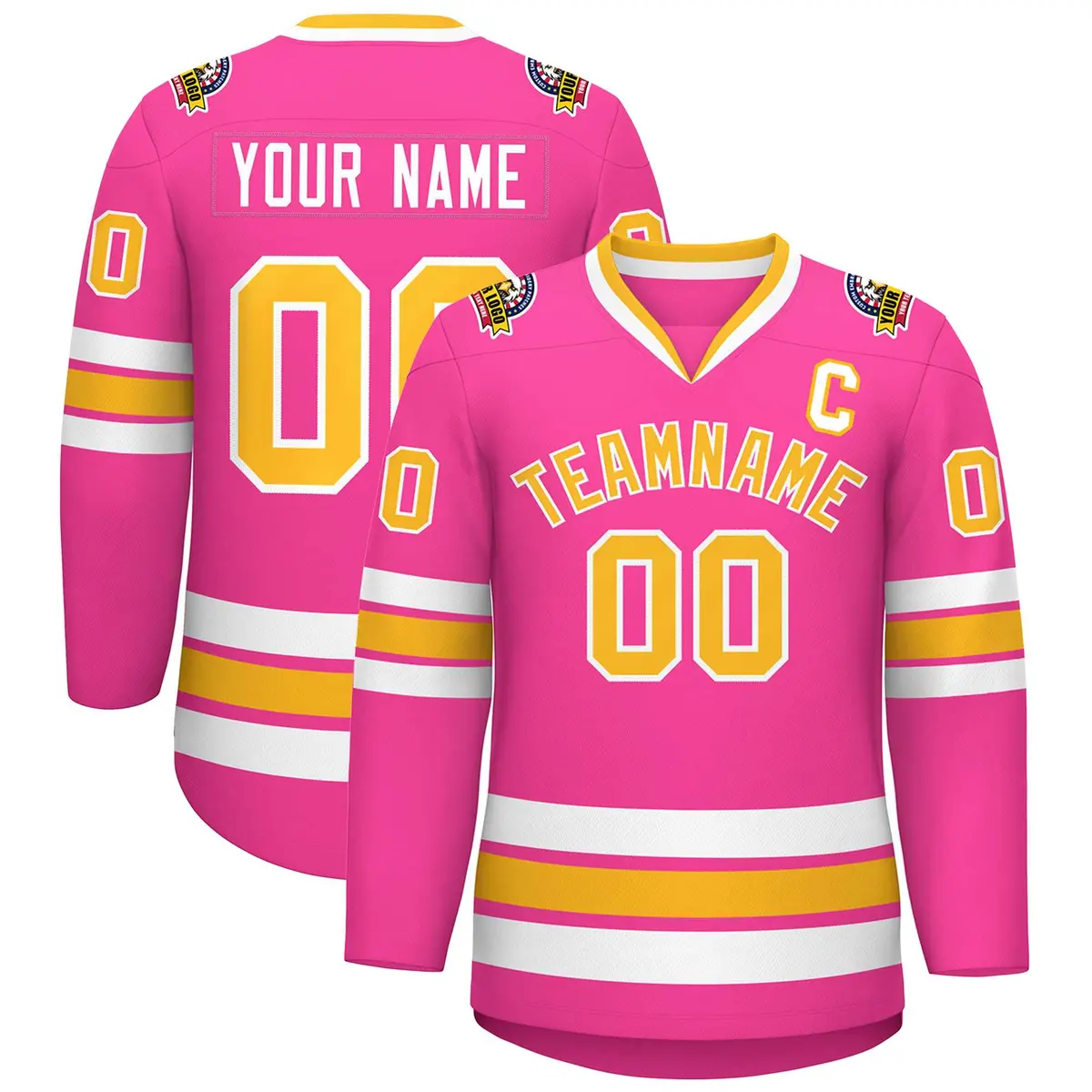 Pink Gold-White Classic Style Hockey Jersey