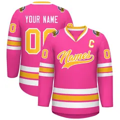 Pink Gold-White Classic Style Hockey Jersey 1