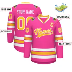 Pink Gold-White Classic Style Hockey Jersey 2