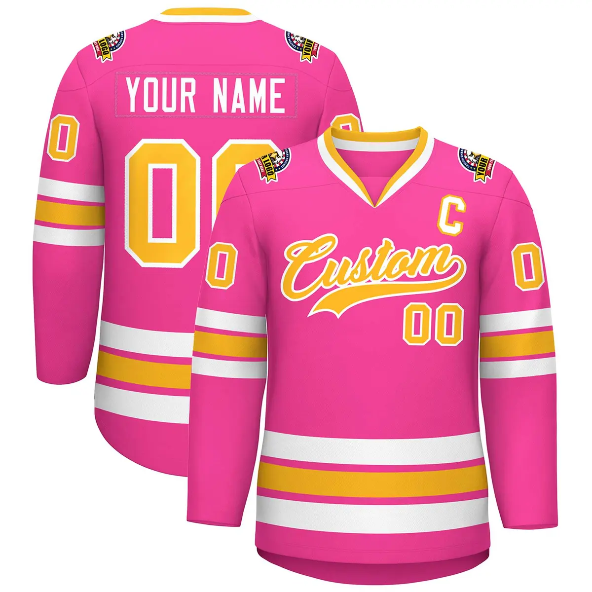 Pink Gold-White Classic Style Hockey Jersey