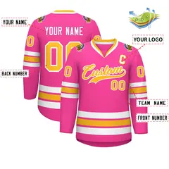 Pink Gold-White Classic Style Hockey Jersey 2