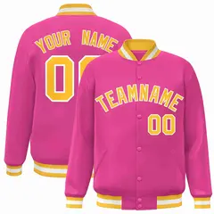 Pink Gold-White Classic Varsity Full-Snap Letterman Jacket