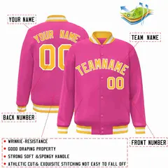 Pink Gold-White Classic Varsity Full-Snap Letterman Jacket 2