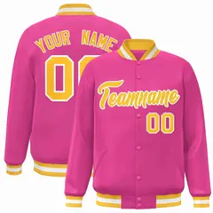 Pink Gold-White Classic Varsity Full-Snap Letterman Jacket