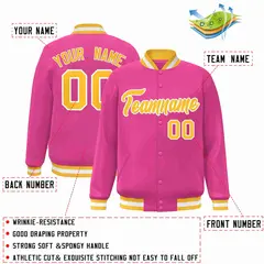 Pink Gold-White Classic Varsity Full-Snap Letterman Jacket 2
