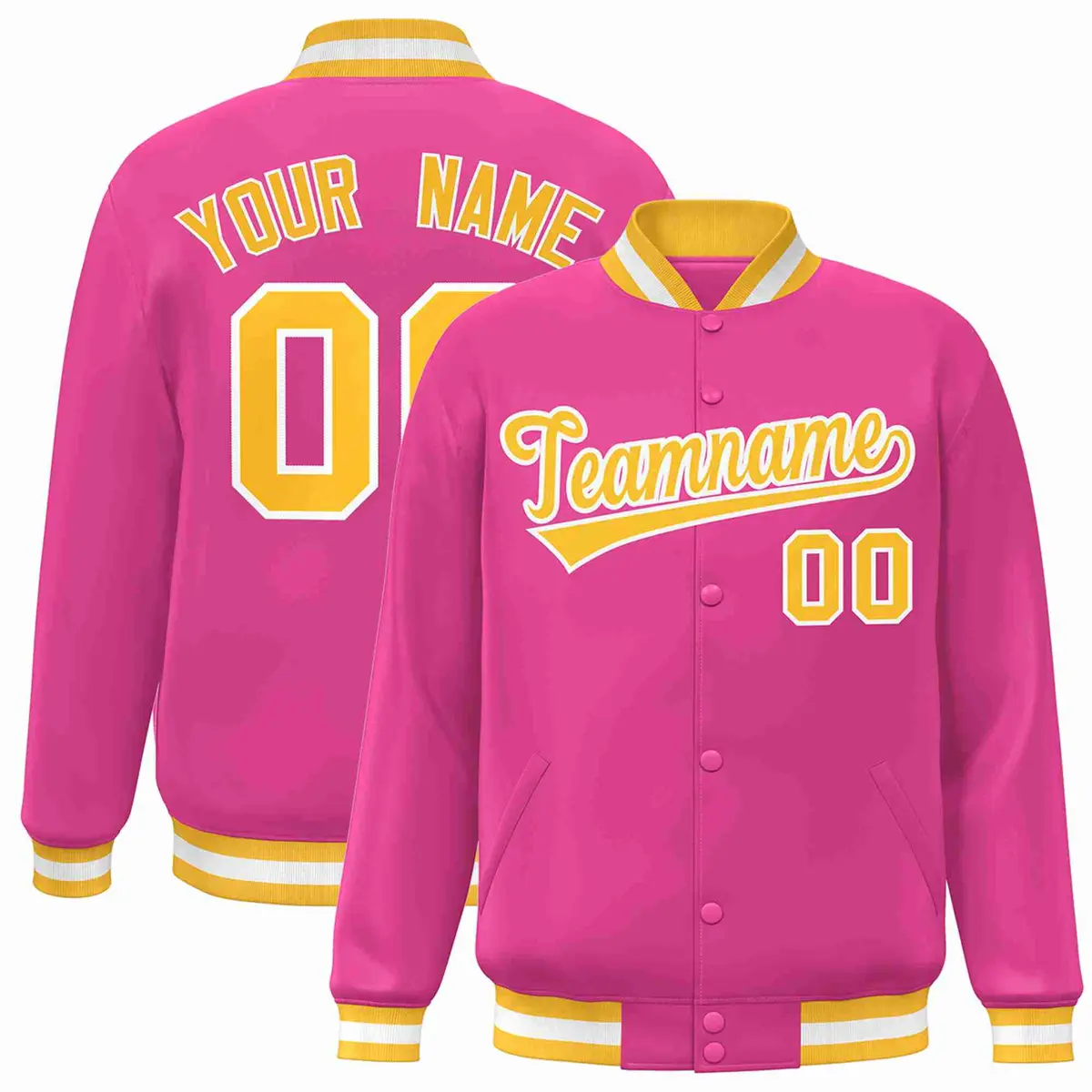 Pink Gold-White Classic Varsity Full-Snap Letterman Jacket