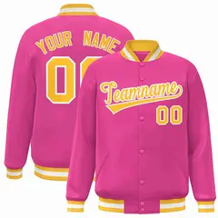 Pink Gold-White Classic Varsity Full-Snap Letterman Jacket
