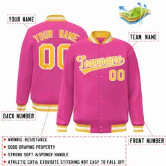 Pink Gold-White Classic Varsity Full-Snap Letterman Jacket 2