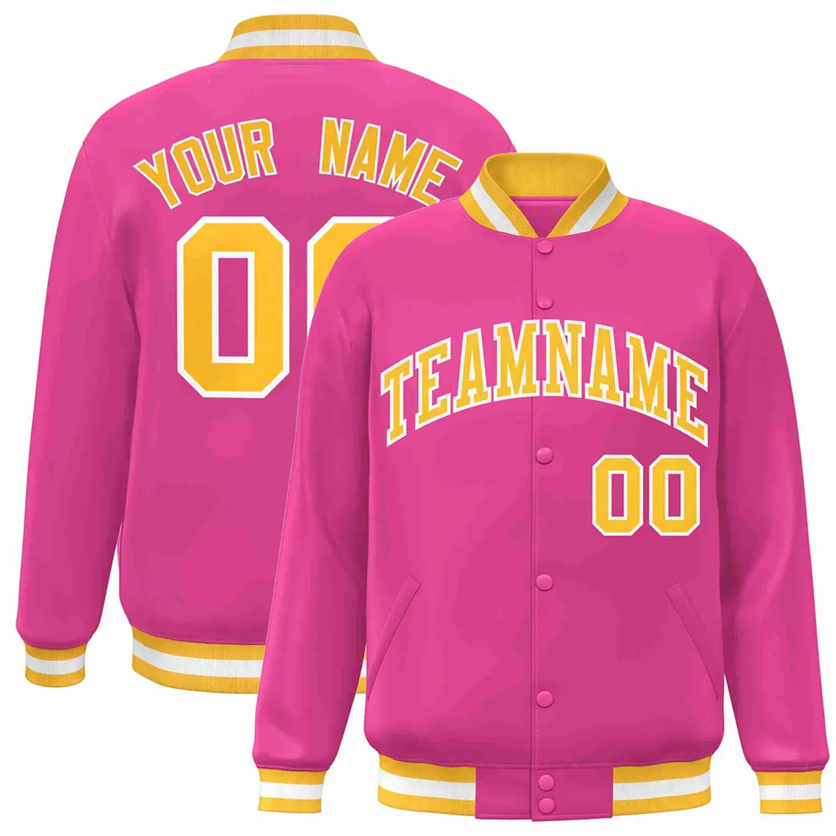 Pink Gold-White Classic Varsity Full-Snap Letterman Jacket
