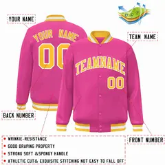 Pink Gold-White Classic Varsity Full-Snap Letterman Jacket 2
