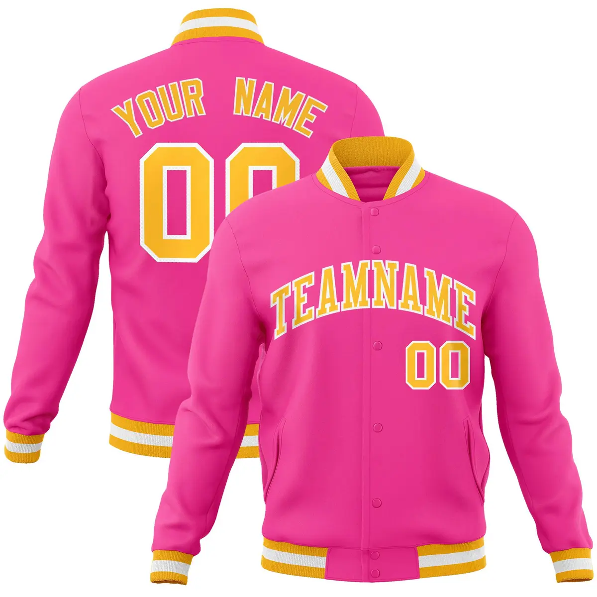 Pink Gold-White Classic Varsity Full-Snap Letterman Jacket