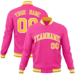 Pink Gold-White Classic Varsity Full-Snap Letterman Jacket 1