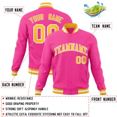 Pink Gold-White Classic Varsity Full-Snap Letterman Jacket 4