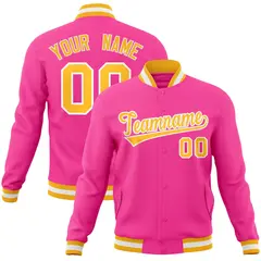 Pink Gold-White Classic Varsity Full-Snap Letterman Jacket 1