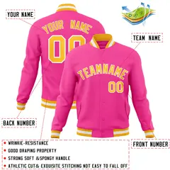 Pink Gold-White Classic Varsity Full-Snap Letterman Jacket 4