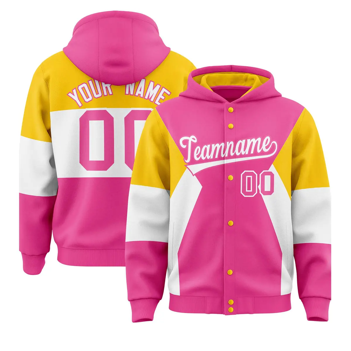 Pink Gold White Color Block Varsity Letterman Jacket Hoodie