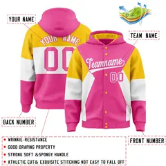 Pink Gold White Color Block Varsity Letterman Jacket Hoodie 4