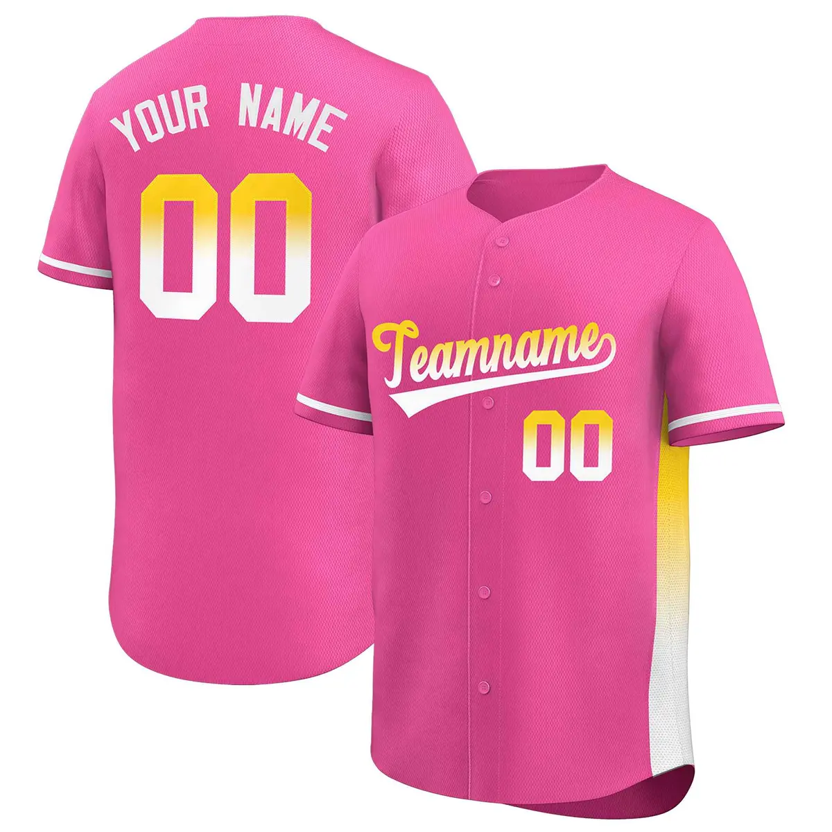 Pink Gold-White Gradient Side Baseball Jersey