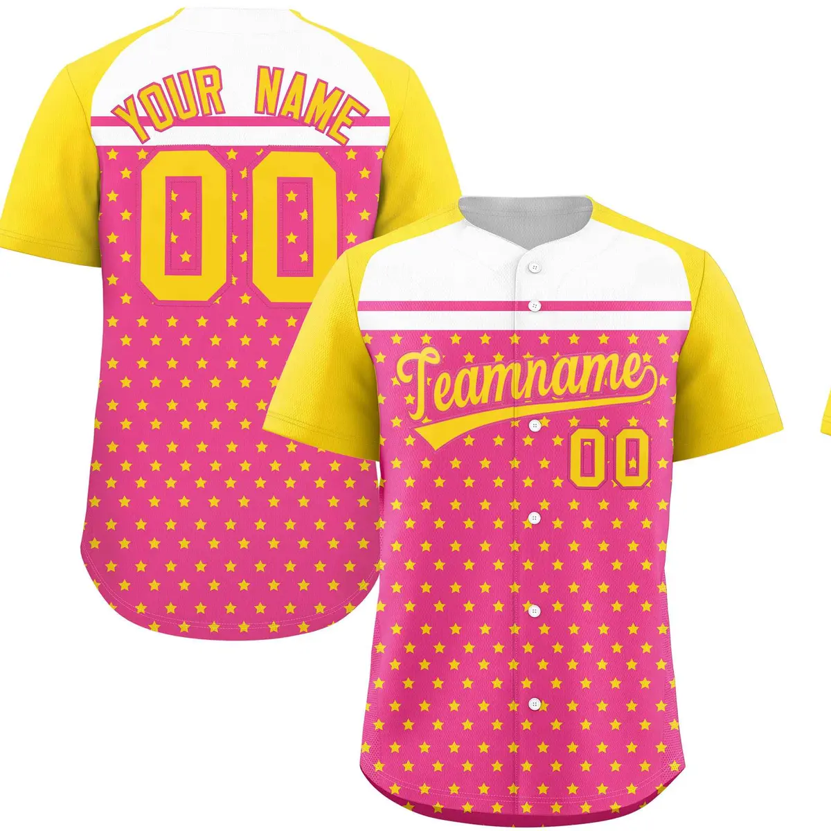 Pink Gold White Raglan Star Print Baseball Jersey