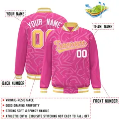 Pink Gold-White Stripe Graffiti Pattern Varsity Full-Snap Jacket 2