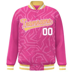 Pink Gold-White Stripe Graffiti Pattern Varsity Full-Snap Jacket 3