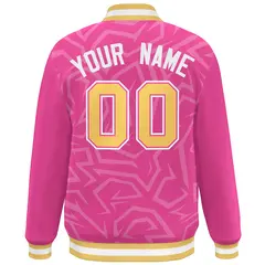Pink Gold-White Stripe Graffiti Pattern Varsity Full-Snap Jacket 4